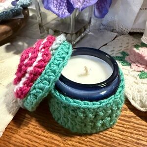 Handmade Crochet Candle Holder with Lid